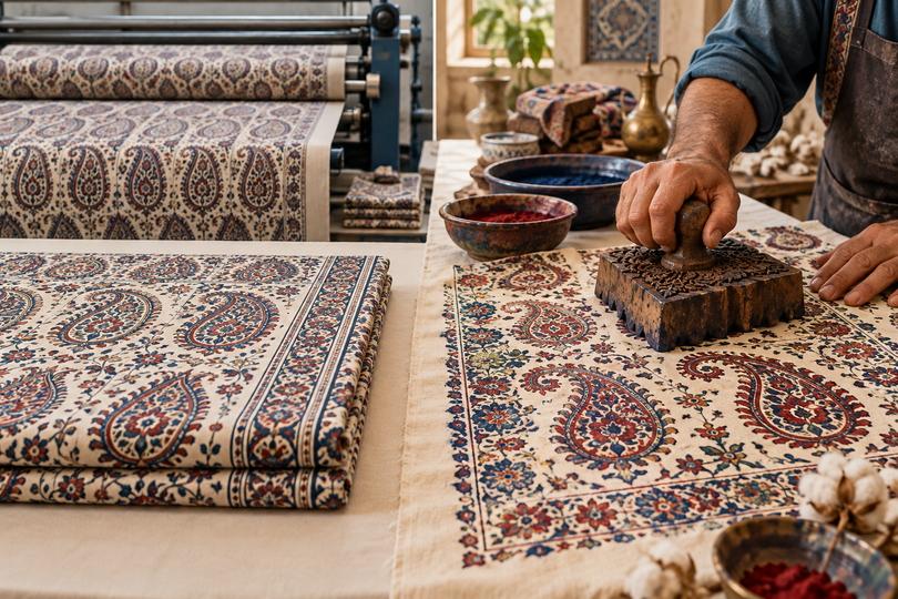 رومیزی قلمکار دستساز یا ماشینی؟ مقایسه کامل کیفیت، قیمت و ارزش خرید